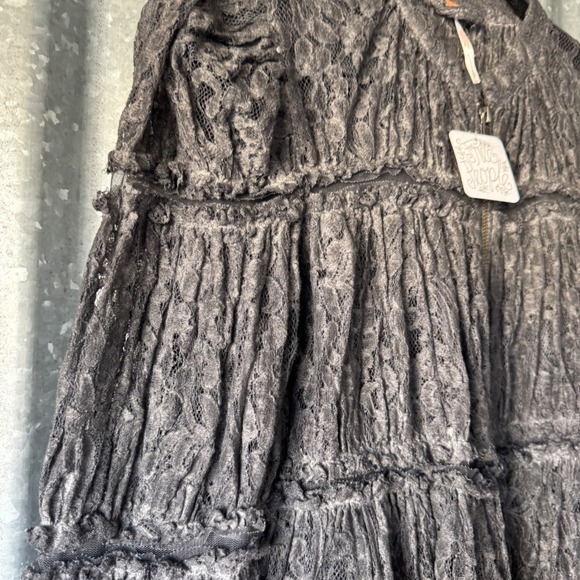 NWT Free People Grey Floral Lace Peplum Zip Up Jacket Puff Sleeve Boho Small NEW - Picture 13 of 15